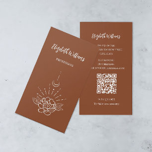 QR-Code Boho Rose Floral Moon Terracotta Visitenkarte