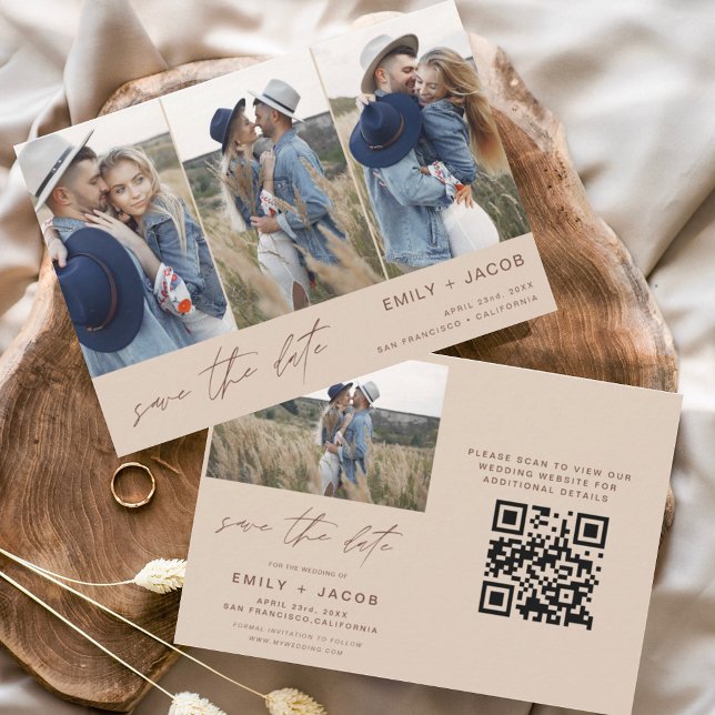 QR Code Boho Save the Date 4 Foto Elegant (Von Creator hochgeladen)