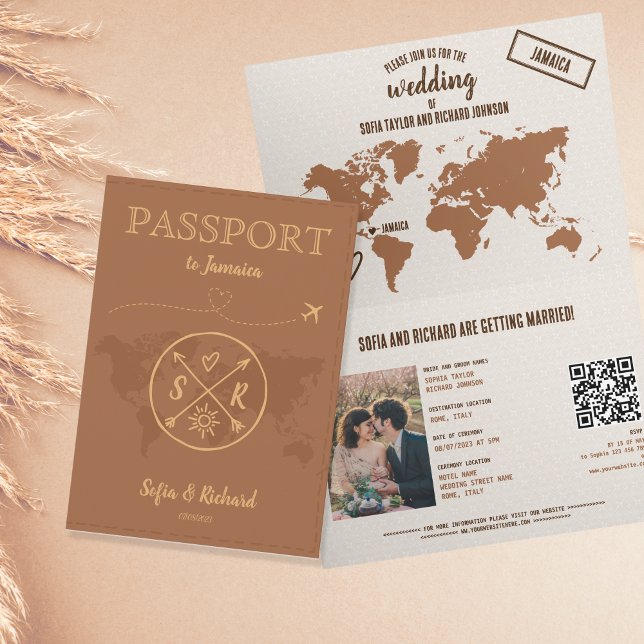 QR Code Boho Wedding Destination Passport Karte (Von Creator hochgeladen)