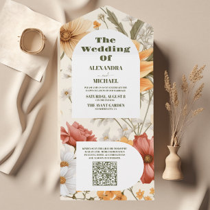 QR Code Boho Wildblume Botanische Hochzeit All In One Einladung