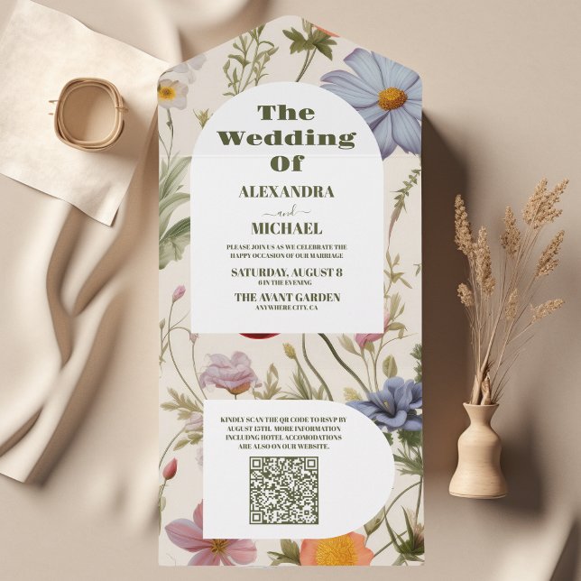 QR Code Boho Wildblume Botanische Hochzeit All In One Einladung (Von Creator hochgeladen)