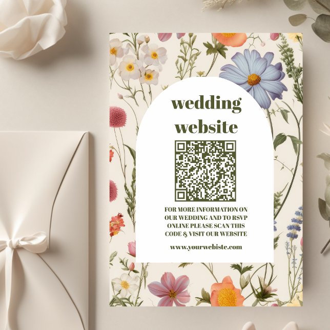 qr code Boho Wildblume Botanische Hochzeit Begleitkarte (Von Creator hochgeladen)