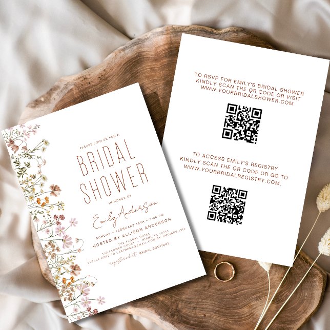 QR Code Boho Wildblume Brautparty Einladung (Von Creator hochgeladen)