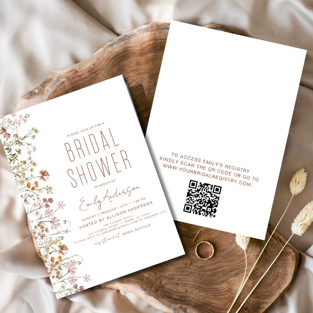 QR Code Boho Wildblume Brautparty Einladung (Von Creator hochgeladen)