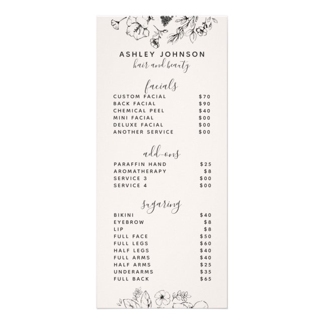 QR Code Botanical Blush Spa 3 Services Menu Werbekarte (Vorne)