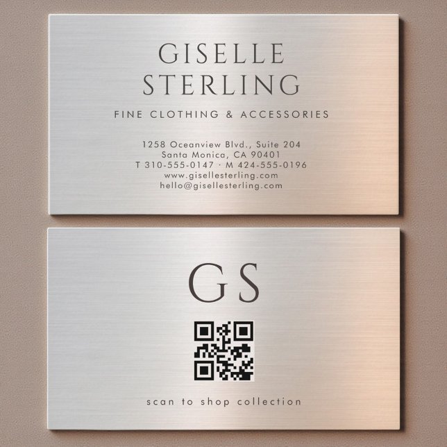 QR-Code Boutique-Bekleidung Metallic Luxus  Visitenkarte (Von Creator hochgeladen)