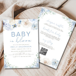QR Code Boy Blue Baby in Bloom Baby Shower Einladung