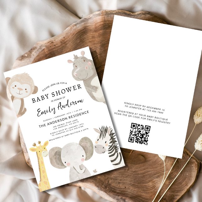 QR Code Boys Safari Animals Baby Shower Einladung (Von Creator hochgeladen)