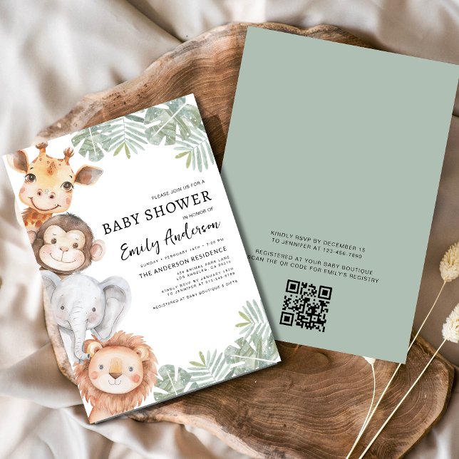 QR Code Boys Safari Animals Baby Shower Einladung (Von Creator hochgeladen)