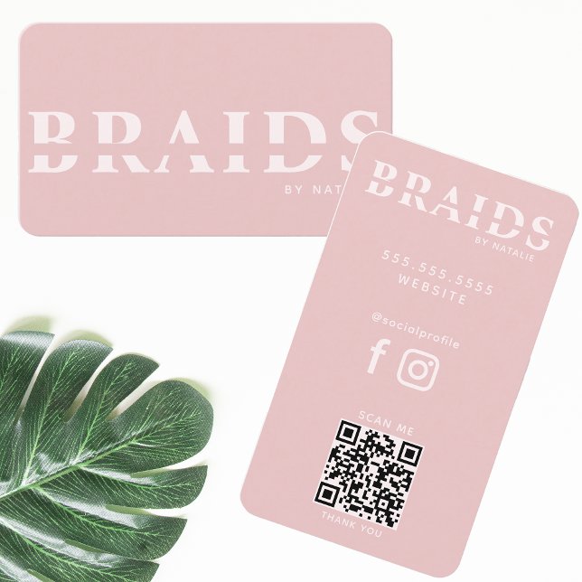 QR Code Braids Beauty Salon Braiding Frisör Visitenkarte (Von Creator hochgeladen)