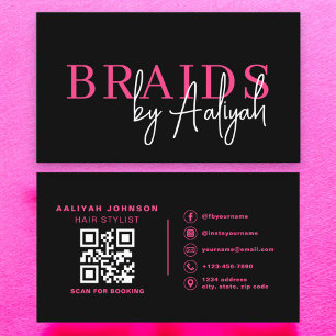 QR Code Braids Hair Stylist Moderne Typografie Visitenkarte