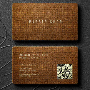 QR-Code braunes Kunstleder Friseur Hairstylist Visitenkarte