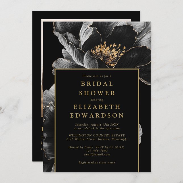 QR-Code-Brautparty für Schwarz-Gold-Foto Einladung (Vorne/Hinten)