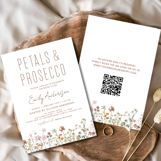 QR Code Brautparty Wildblume Petals & Prosecco Einladung (Von Creator hochgeladen)