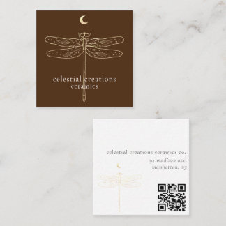 QR Code Brown Square Biz Card Quadratische Visitenkarte
