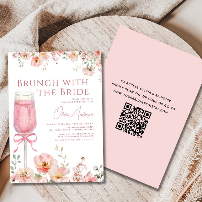 QR-Code-Brunch mit dem Bride Pink-Brautparty Einladung (Von Creator hochgeladen)