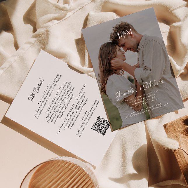 QR Code Budget Alles in einem Monogramm Overlay Einladung (Von Creator hochgeladen)