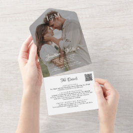 QR Code Budget Monogram Foto Overlay Hochzeit All In One Einladung