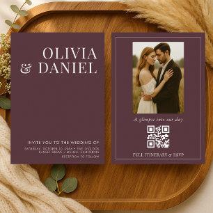 QR-Code Burgund Minimalistische Foto-Hochzeit Einladung