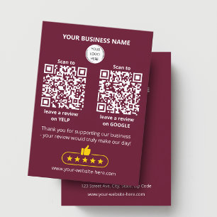 QR-Code Burgunder Business Review GOOGLE und YELP Visitenkarte
