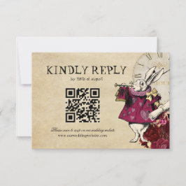 QR Code Burgundy Alice im Wunderland Wedding RSVP Karte