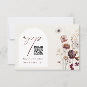 QR Code Burgundy Anemone Arch Floral Wedding RSVP