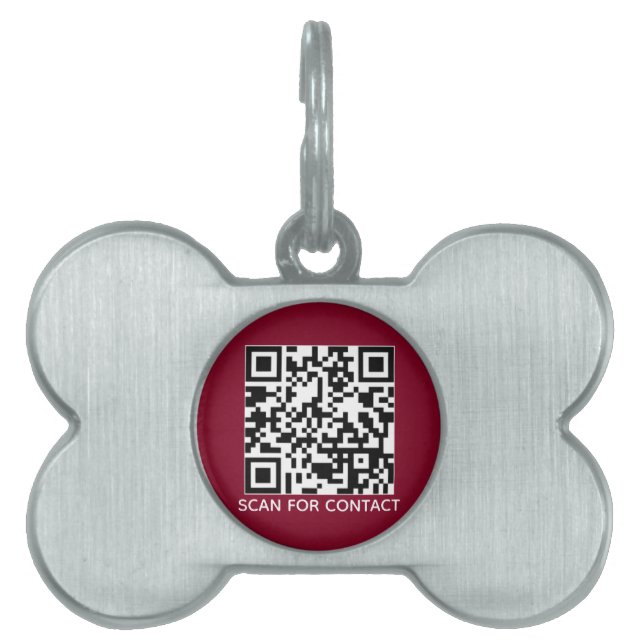 QR Code burgundy scannable kontaktlose Info-Hund Tiermarke (Vorderseite)