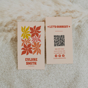 QR Code Burnt Orange Groovy Floral Terracotta Boho Visitenkarte