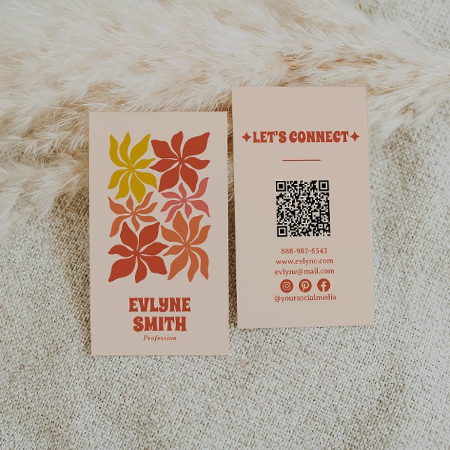 QR Code Burnt Orange Groovy Floral Terracotta Boho Visitenkarte (Von Creator hochgeladen)