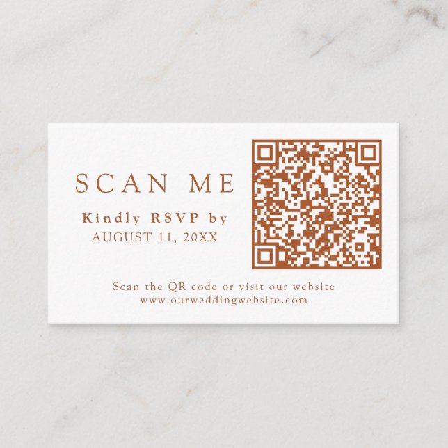 QR Code Burnt Orange Wedding RSVP Begleitkarte (Vorderseite)