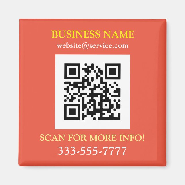 QR Code, Bus. Name Promo, gelb-weißer Orange Magnet (Vorne)