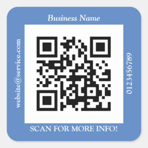 QR Code Bus. Name Website Promo, blau Quadratischer Aufkleber