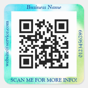 QR Code Bus. Name Website Promo, Blue & Green Quadratischer Aufkleber