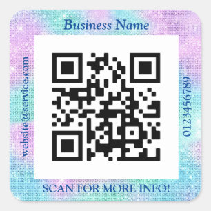 QR Code Bus. Name Website Promo Blue & Lila Glam Quadratischer Aufkleber