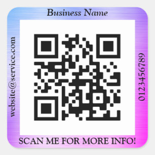 QR Code Bus. Name Website Promo, Blue & Lila Quadratischer Aufkleber