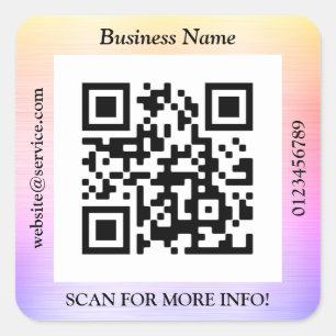 QR Code Bus. Name Website Promo, Brushed Rainbow Quadratischer Aufkleber