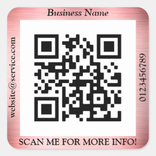 QR Code Bus. Name Website Promo, Brushed Rose Gold Quadratischer Aufkleber