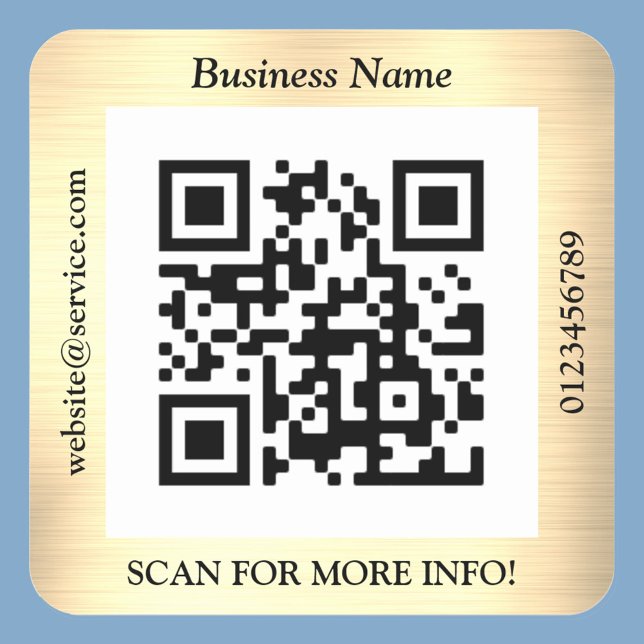 QR Code Bus. Name Website Promo, Brushed Yel. Gold Quadratischer Aufkleber (Von Creator hochgeladen)