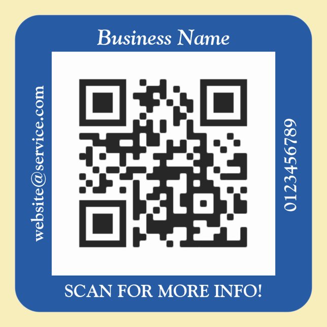 QR Code Bus. Name Website Promo, Deep Blue Quadratischer Aufkleber (Von Creator hochgeladen)