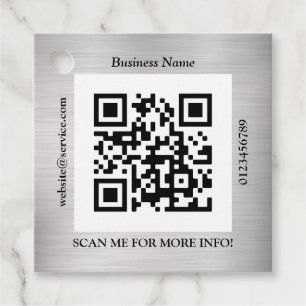 QR Code Bus. Name Website-Promo, gebürstetes Silbe Geschenkanhänger