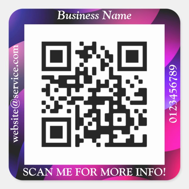 QR Code Bus. Name Website Promo, geometrisch/Lila Quadratischer Aufkleber (Vorderseite)