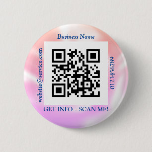 QR Code Bus. Name Website Promo, Iridescent Button