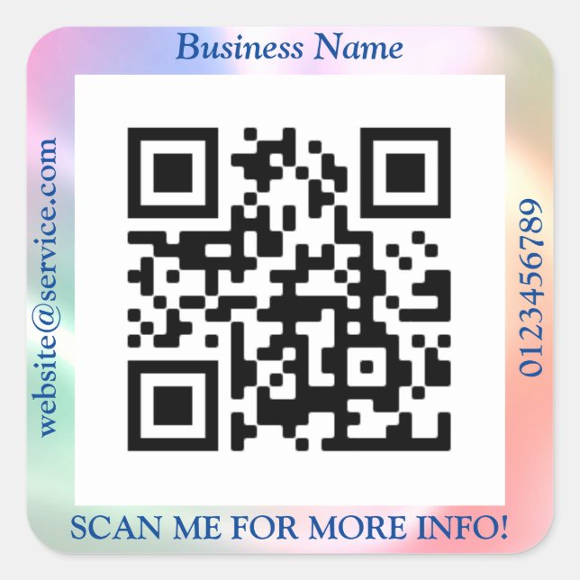 QR Code Bus. Name Website Promo, Iridescent Vs 2 Quadratischer Aufkleber (Vorderseite)