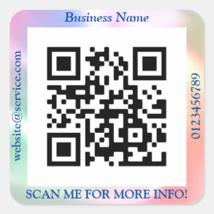 QR Code Bus. Name Website Promo, Iridescent Vs 2 Quadratischer Aufkleber