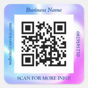 QR Code Bus. Name Website Promo, Iridescent Vs 4 Quadratischer Aufkleber