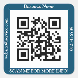 QR Code Bus. Name Website Promo, Ocean Blue Quadratischer Aufkleber