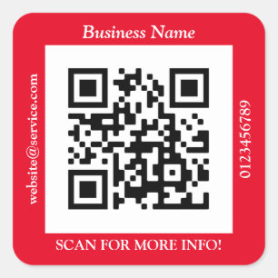 QR Code Bus. Name Website Promo, rot Quadratischer Aufkleber