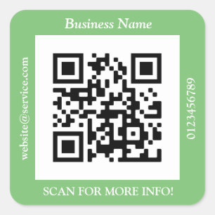 QR Code Bus. Name Website Promo, Seite Quadratischer Aufkleber