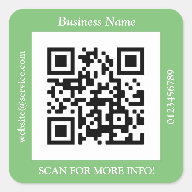 QR Code Bus. Name Website Promo, Seite Quadratischer Aufkleber (Vorderseite)