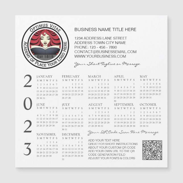 QR Code Business 2023 Kalender-Logo Magnetkarte (Vorderseite)